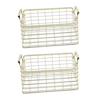 OEM 2 Cestas De Almacenamiento De Metal Hechas A Mano De Estilo N&oacute;rdico Chic, Estantes De Mesa De Malla Met&aacute;lica, Cesta Dorada