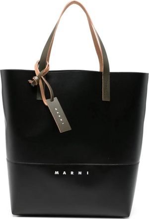 Marni Printed-Logo Tote Bag - Heren - Shoppers - Zwart - ONE Size - Leer - Tassen