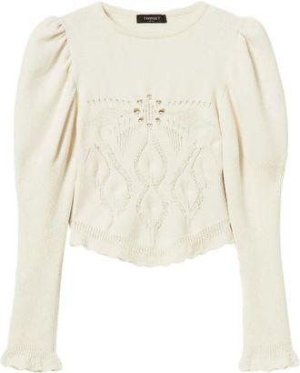 Twin-Set Opengebreide trui met pofmouwen - Beige