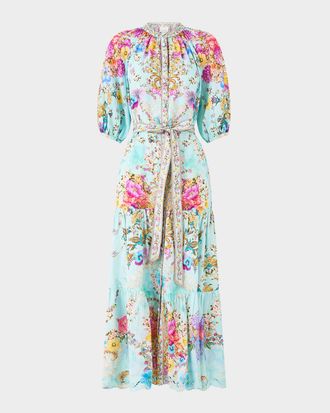 Camilla Bazaar Blooms Puff-Sleeve Midi Shirtdress
