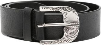 Orciani Baroque Lagoon Leren Riem - Dames - Riemen - Zwart - 90 CM - Wol - Accessoires