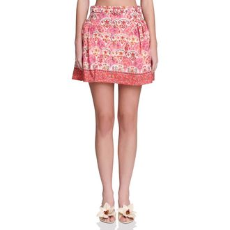 Avec Les Filles Belted Shirred Stretch Cotton & Linen Miniskirt in Scallop Floral at Nordstrom, Size 14