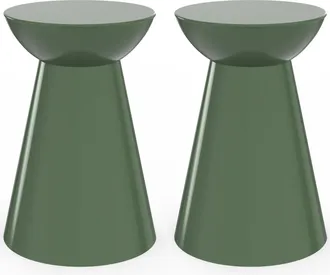 IDMarket Set Di 2 Tavolini Rotondi, Tavolini Da Salotto, Comodini Odette Da 30 Cm In Metallo Verde Kaki