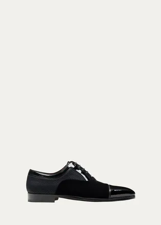 Magnanni Mens Obsidian Suede & Patent Leather Cap-Toe Oxfords