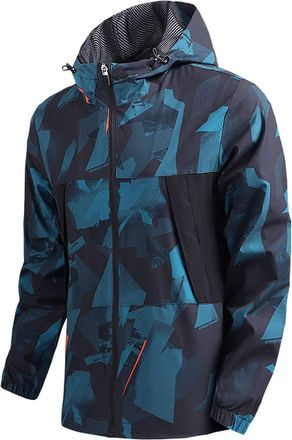 Generic Mens patterned hooded windbreaker jacket, lightweight waterproof hiking jacket, breathable outdoor zip-up coat, stylish camo sports jacket for men, au
