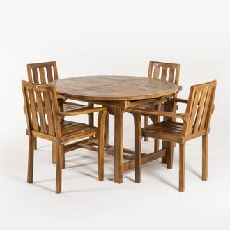 ED&Egrave;N JARD&Iacute; Conjunto de 4 sillones apilables y mesa de teca extensible 120 -180 cm