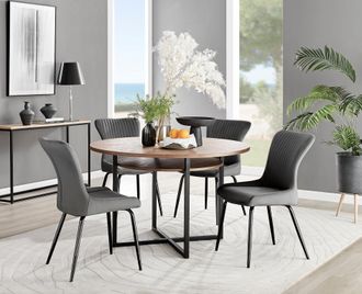 Furniturebox Adley Brown Wood Storage Dining Table & 4 Nora Black Leg Chairs in Dark Grey
