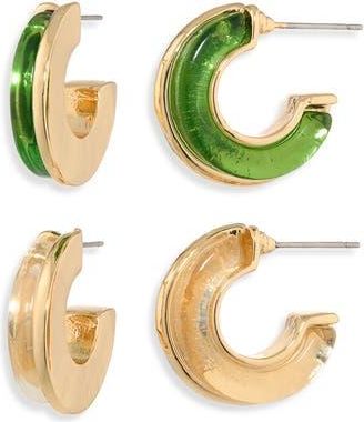 Natasha 2-Pack Hoop Earrings in Green/Clear at Nordstrom Rack