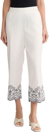 Jones New York Embroidered Hem Linen Blend Crop Pants in Natural White/Pacific Navy at Nordstrom, Size X-Large