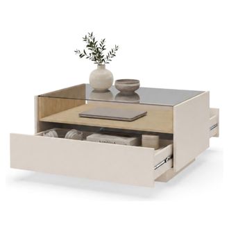 Dmora Mesa De Centro Karisasa, Un Caj&oacute;n, Un Compartimento, Forma Rectangular, 96x40x43h Cm Beige