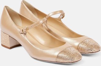Rene Caovilla Kristen embellished leather Mary Jane pumps