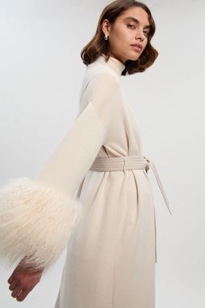 Karen Millen Womens Viscose Blend Compact Knit Shealing Cuff Belted Coatigan - White - Size Small