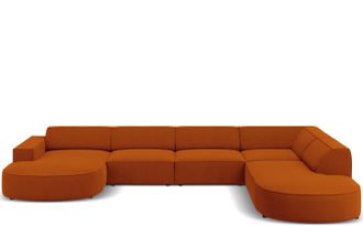 BLOOMINGLOFT Grosses 7-Sitzer Design Panoramasofa Jodie Ii mit lange Seite rechts - Strukturstoff