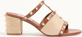 Valentino Garavani Rockstud Calfskin Slide Sandal With Cornely Embroidery 60Mm Wo