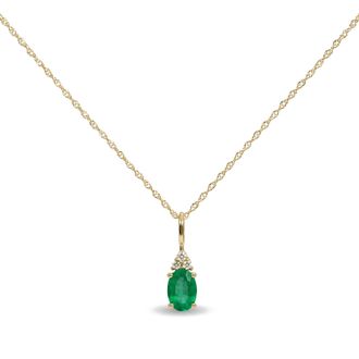 House of Brilliance 10K Yellow Gold Oval Birthstone Trio Diamond Accent Drop Pendant Necklace