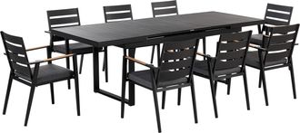 Beliani Conjunto De Comedor 8 Plazas De Metal Negro Gris Madera Clara Valcanetto/taviano