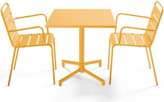 Oviala Mesa de jard&iacute;n de metal de 70 cm y 2 sillas en amarillo