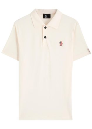 Moncler Logo-appliqué Woven Polo Shirt - Cream - L
