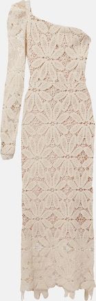 Farm Rio One-shoulder floral crochet cotton midi dress