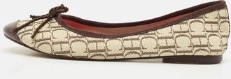 Carolina Herrera Cream/brown Monogram Canvas Bow Ballet Flats
