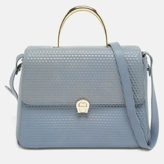 Aigner Blue Embossed Leather Genoveva M Top Handle