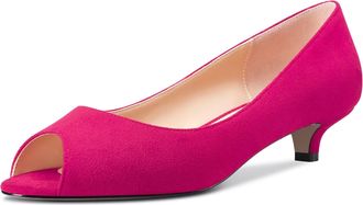 Castamere Women Low Kitten Heel Peep Open Toe Sandals Slip-on Wedding Dress 3.5 CM Heels Magenta Peach Red Suede 4.5 UK