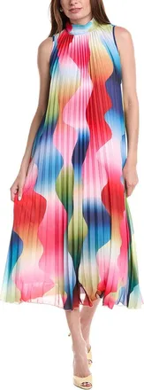 T Tahari Mock Neck Pleated Maxi Dress