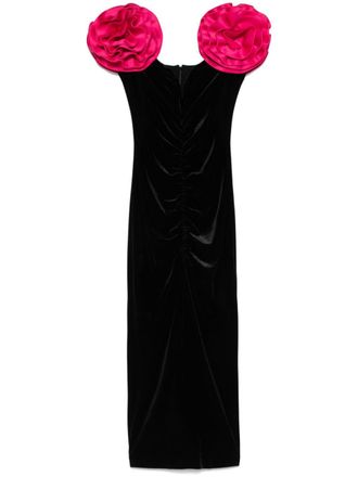 Nissa floral-appliqu&eacute; velvet midi dress - women - Spandex/Elastane/Polyester/Viscose/Polyester/Spandex/Elastane - 36 - Black