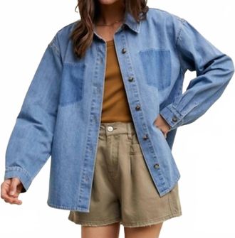 Wishlist Cotton Denim Burnout Pocket Shirt In Blue