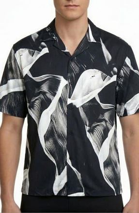 Report Collection Abstract Print Camp Shirt in Black at Nordstrom Rack, Size X-Large