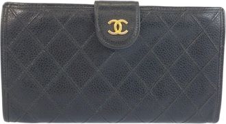 Chanel Black Leather Long Wallet (Bi-Fold) (Pre-Owned)