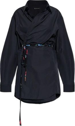 Balenciaga Jurk met ceintuur - Dames - Shirt Kleedjes - Blauw - M - Katoen - Kleedjes