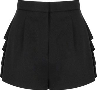 Elisabetta Franchi Gabardine shorts met ruches - Dames - Korte Broeken - Zwart - S - Wol - Korte Broeken
