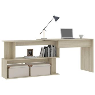 Berkfield Home Modern Corner Desk Sonoma Oak 200x50x76 cm Engineered Wood in Light Oak | Size: 200 x 50 x 76 cm