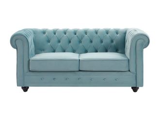 VENTE-UNIQUE.COM Sof&aacute; fijo terciopelo 2 plazas azul celeste 165x88cm