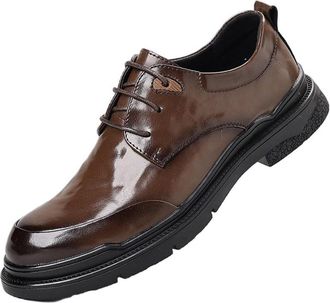 Generic Mens Genuine Cow Leather Oxford Shoes Vintage Hand Grabbed Texture Casual Business Formal Shoes for Wedding Formal Events(Brown,7.5)