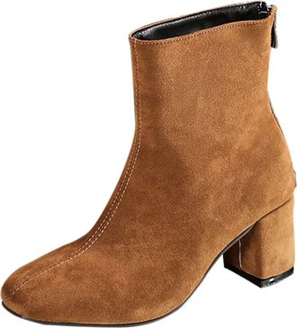 Generic Womens Ankle Boots Mid Block Heel Ladies Short Booties Solid Color Stylish Back Zipper Elegant Casual Ladies Boots Smart Office Party