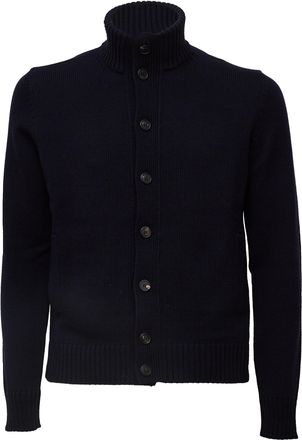 Zanone Slim-Fit Blue Cardigan with Stand-Up Collar and Button Closure