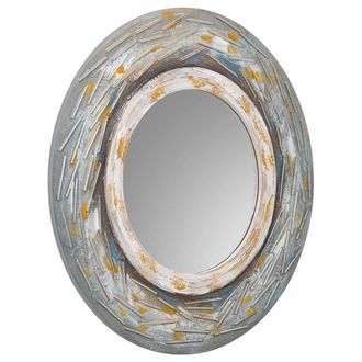 Wanderlust Deco Wanderlust Deco - Espejo Redondo De Madera Con Relieve Azul D90x2