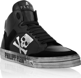 Philipp Plein High Top Sneakers Retrokickz Leather Unisex in Black/silver at Nordstrom, Size 36