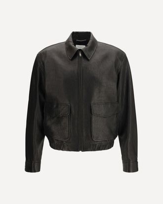 Saint Laurent Giacca corta in pelle di agnello con colletto a punta Man 50