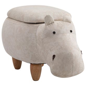 HOMCOM Hippo Storage Stool Cute Decoration Footrest Wood Frame Legs with Padding Lid Ottoman Animal Furniture Cream 36 x 65cm | TJ Hughes Grey