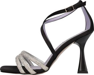 Albano Satin en Strass Sandalen - Dames - Sandalen met hakken - Zwart - 39 EU - Leer - Schoenen