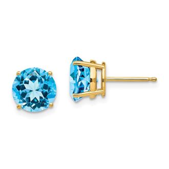Diamond2Deal 14k Yellow Gold 8mm Blue Topaz Earrings