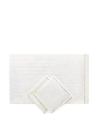 Brunello Cucinelli Set di tovaglioli e runner in lino a righe - Bianco