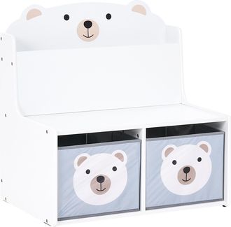 Beliani Banco Con Almacenaje Habitaci&oacute;n Infantil Motivo Animal De Mdf Con Estanter&iacute;a Para Libros Sala De Juegos Blanco Mimili
