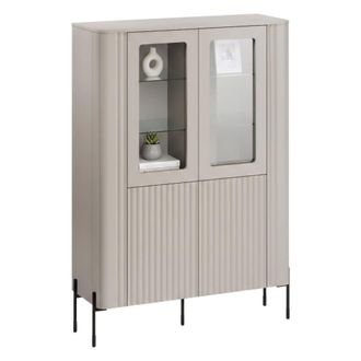 Dmora Vitrina Cimino, Vitrina De Sal&oacute;n Con Dos Puertas Y Detalle De Cristal, Elevada Del Suelo, 110 X 40 X 160 Cm, Beige
