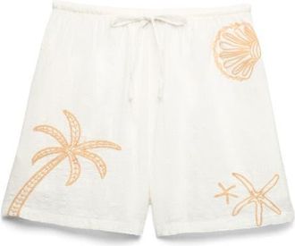 M&S Collection Embroidered Beach Shorts in Soft White at Nordstrom, Size 14