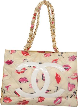 Chanel Cc Totebag Beige Patent Leather Tote Bag (Pre-Owned)