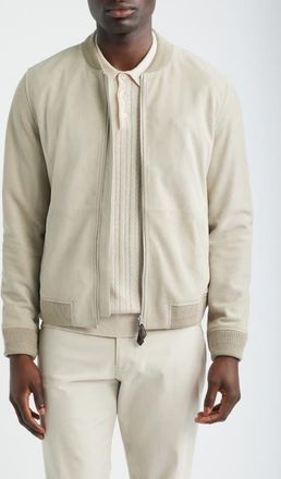 Reiss Burnham Goatskin Suede Bomber Jacket in Stone at Nordstrom, Size Medium